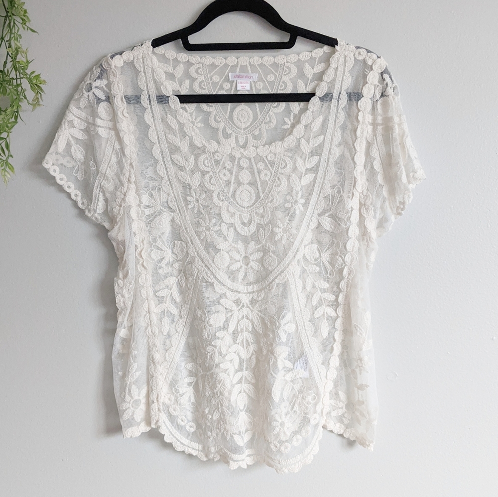 (xhilaration) Cream Boho Lace Top L/XL - Picture 1 of 7